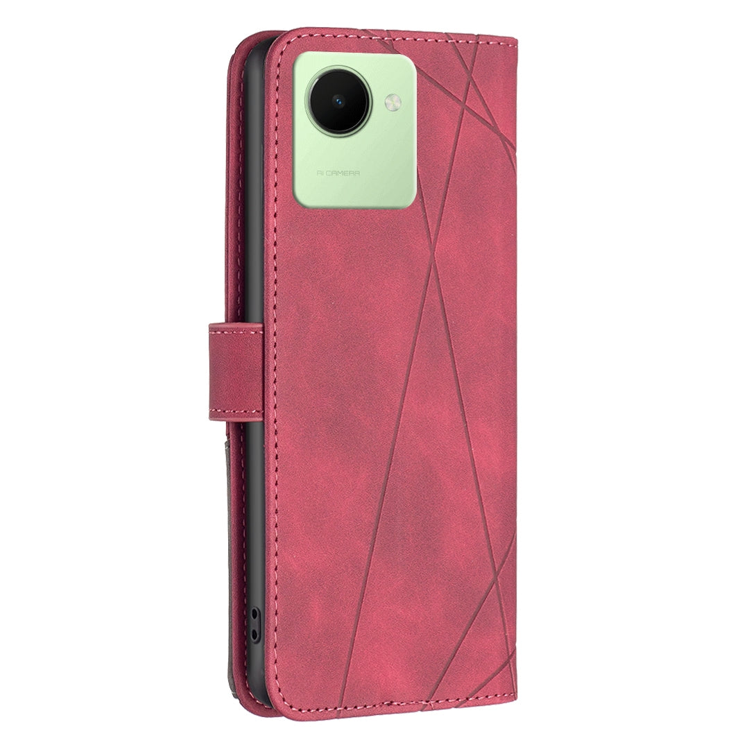 Realme C30 Rhombus Texture Leather Phone Case with Magnetic Buckle and Card Holder