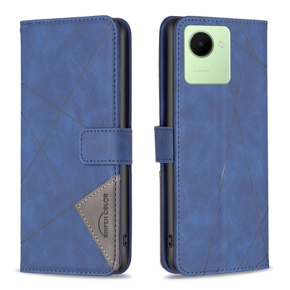Realme C30 Rhombus Texture Leather Phone Case with Magnetic Buckle and Card Holder