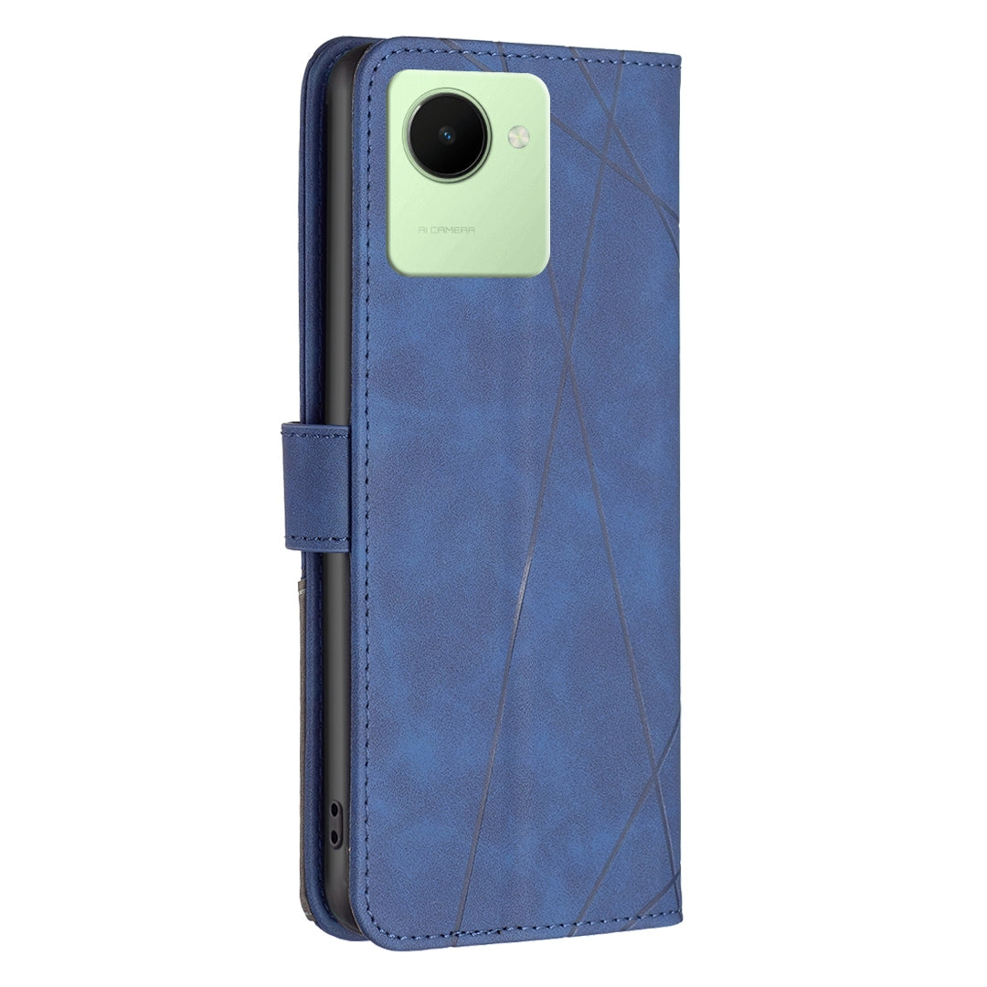 Realme C30 Rhombus Texture Leather Phone Case with Magnetic Buckle and Card Holder