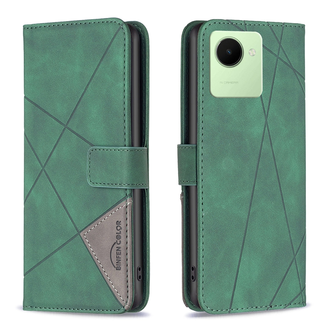 Realme C30 Rhombus Texture Leather Phone Case with Magnetic Buckle and Card Holder