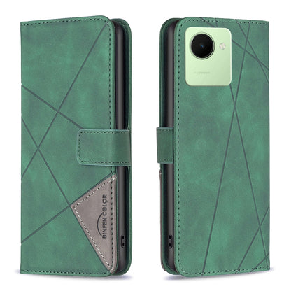 Realme C30 Rhombus Texture Leather Phone Case with Magnetic Buckle and Card Holder