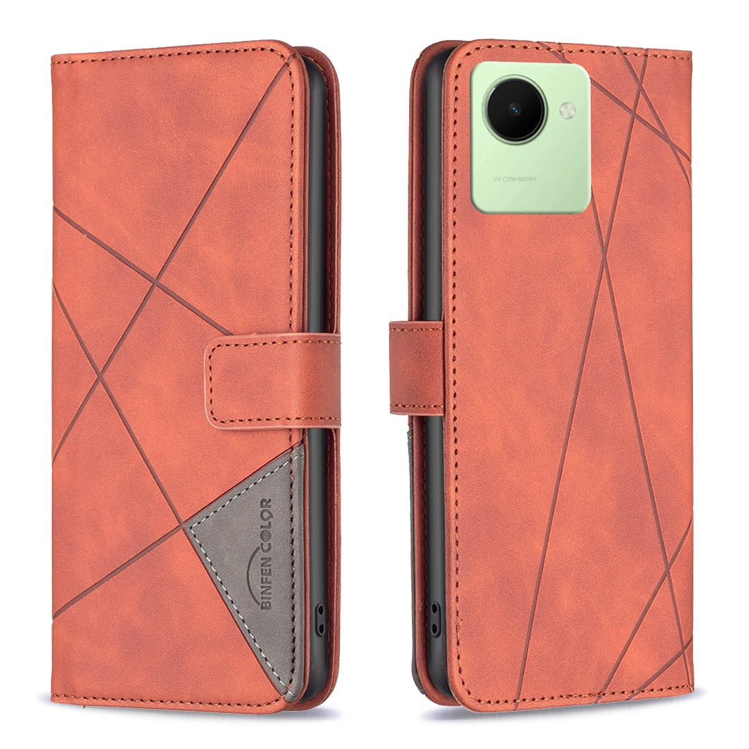 Realme C30 Rhombus Texture Leather Phone Case with Magnetic Buckle and Card Holder