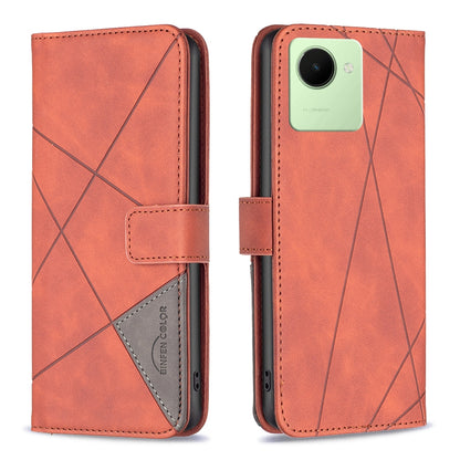 Realme C30 Rhombus Texture Leather Phone Case with Magnetic Buckle and Card Holder