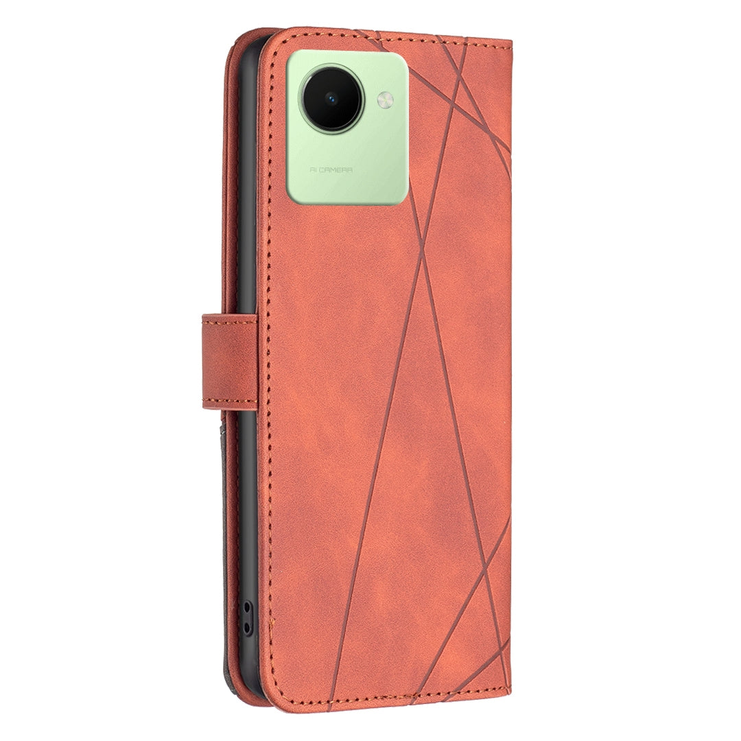 Realme C30 Rhombus Texture Leather Phone Case with Magnetic Buckle and Card Holder