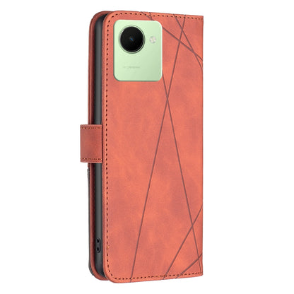 Realme C30 Rhombus Texture Leather Phone Case with Magnetic Buckle and Card Holder