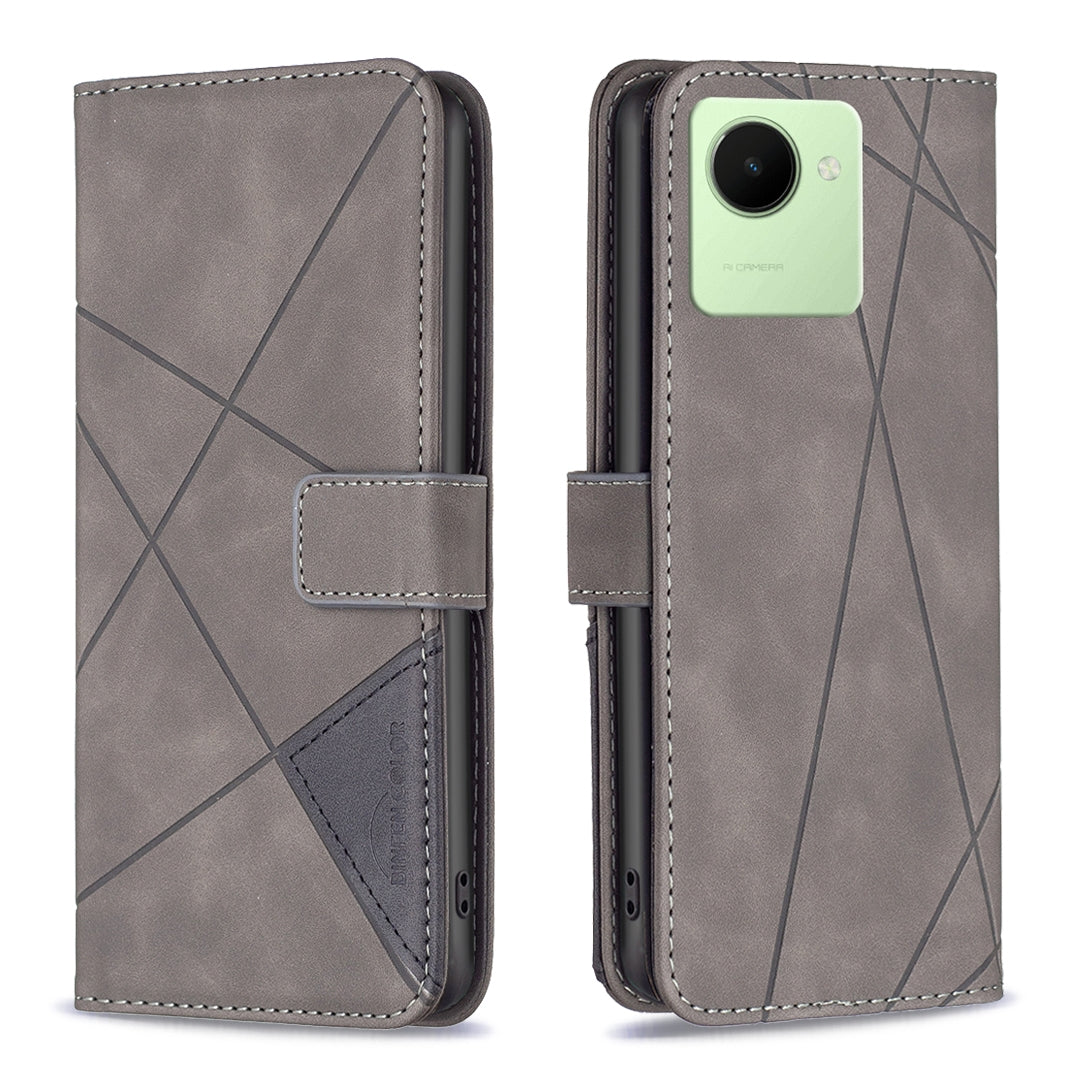 Realme C30 Rhombus Texture Leather Phone Case with Magnetic Buckle and Card Holder