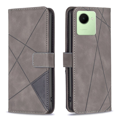 Realme C30 Rhombus Texture Leather Phone Case with Magnetic Buckle and Card Holder