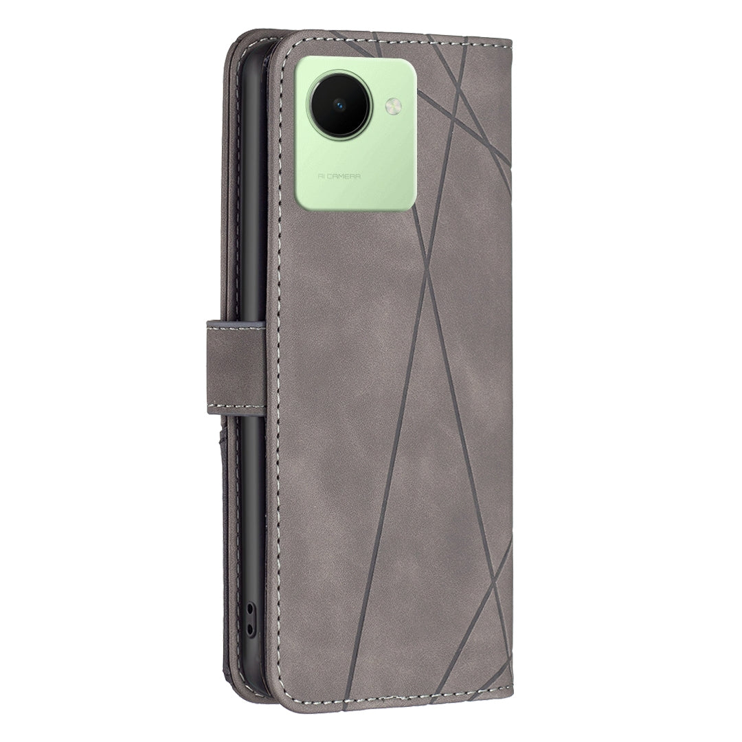 Realme C30 Rhombus Texture Leather Phone Case with Magnetic Buckle and Card Holder