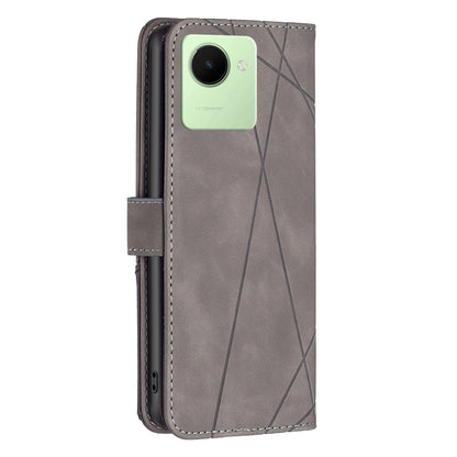 Realme C30 Rhombus Texture Leather Phone Case with Magnetic Buckle and Card Holder