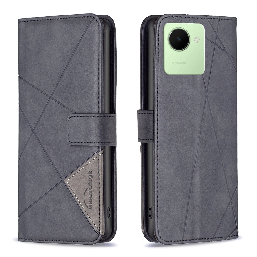 Realme C30 Rhombus Texture Leather Phone Case with Magnetic Buckle and Card Holder