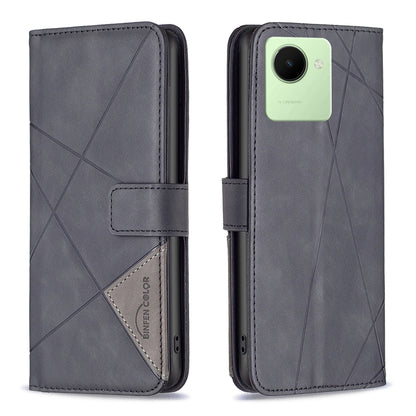 Realme C30 Rhombus Texture Leather Phone Case with Magnetic Buckle and Card Holder