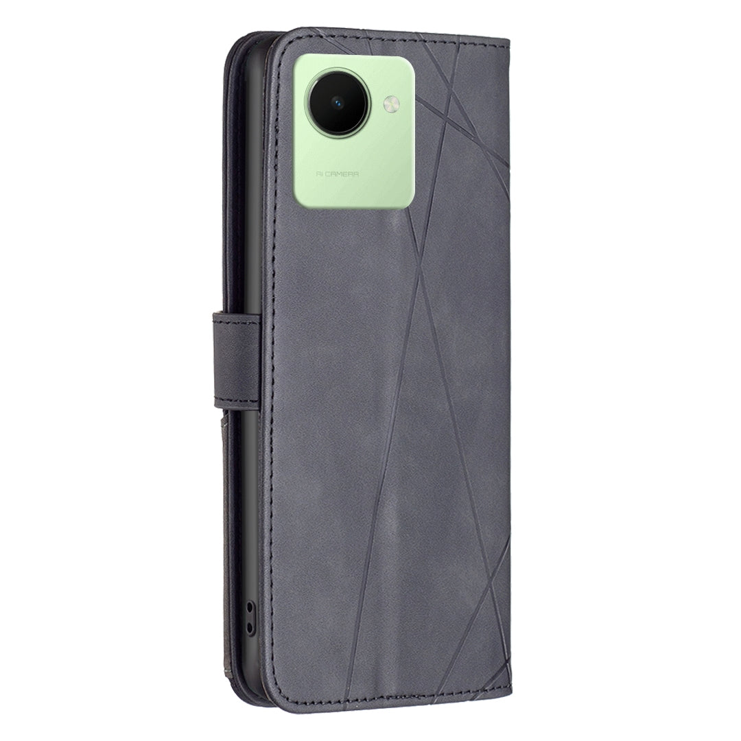Realme C30 Rhombus Texture Leather Phone Case with Magnetic Buckle and Card Holder