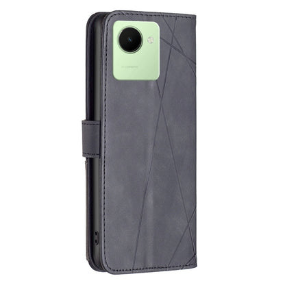 Realme C30 Rhombus Texture Leather Phone Case with Magnetic Buckle and Card Holder