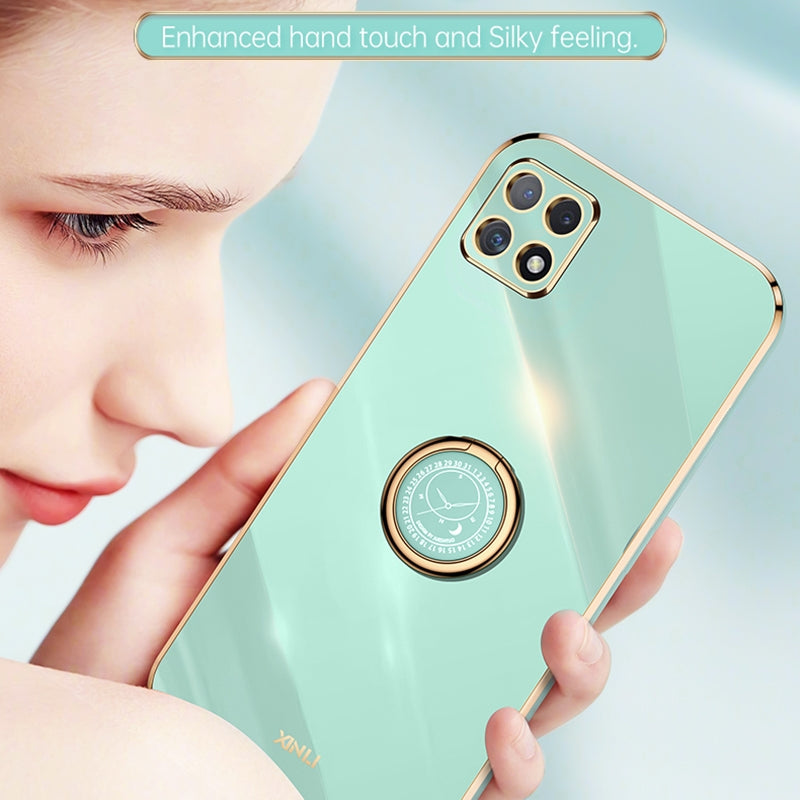 Samsung Galaxy A22 5G Tough TPU Phone Case with 6D Electroplate, Straight Edge Design, and Comfortable Ring Holder