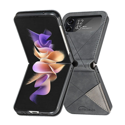 Samsung Galaxy Z Flip4 Rhombus Texture Leather Phone Case with Magnetic Buckle and Card Holder