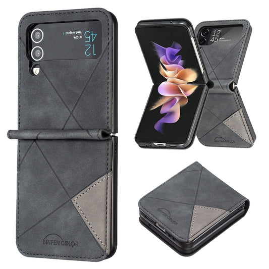 Samsung Galaxy Z Flip4 Rhombus Texture Leather Phone Case with Magnetic Buckle and Card Holder