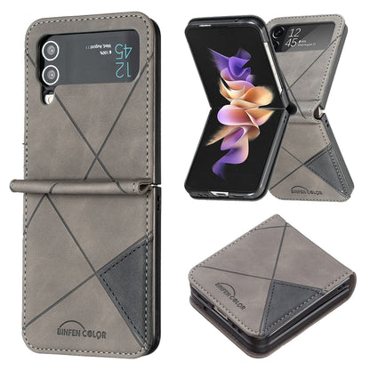 Samsung Galaxy Z Flip4 Rhombus Texture Leather Phone Case with Magnetic Buckle and Card Holder