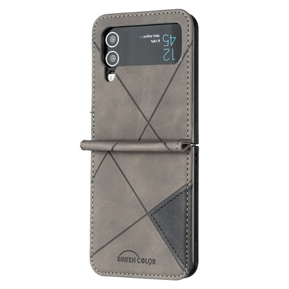 Samsung Galaxy Z Flip4 Rhombus Texture Leather Phone Case with Magnetic Buckle and Card Holder