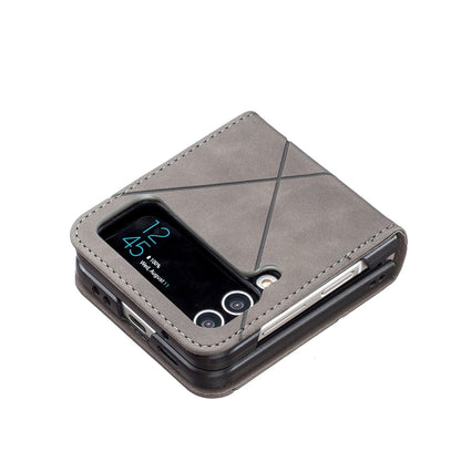 Samsung Galaxy Z Flip4 Rhombus Texture Leather Phone Case with Magnetic Buckle and Card Holder