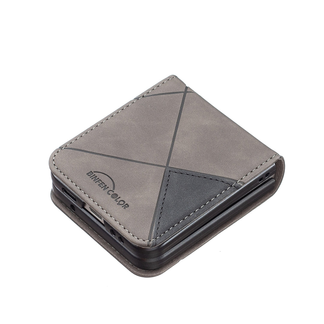 Samsung Galaxy Z Flip4 Rhombus Texture Leather Phone Case with Magnetic Buckle and Card Holder