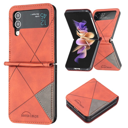 Samsung Galaxy Z Flip4 Rhombus Texture Leather Phone Case with Magnetic Buckle and Card Holder