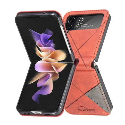 Samsung Galaxy Z Flip4 Rhombus Texture Leather Phone Case with Magnetic Buckle and Card Holder