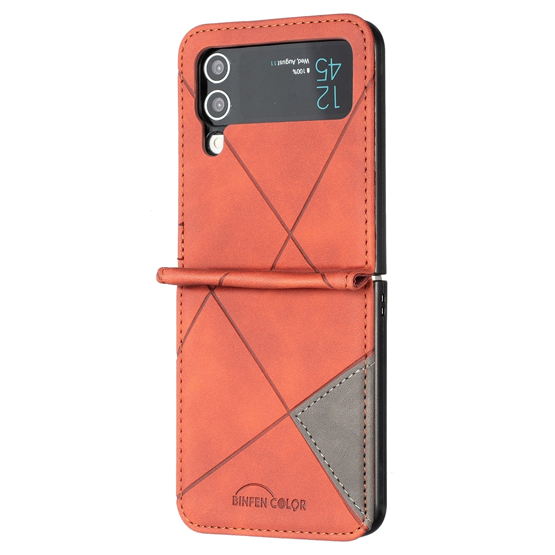 Samsung Galaxy Z Flip4 Rhombus Texture Leather Phone Case with Magnetic Buckle and Card Holder