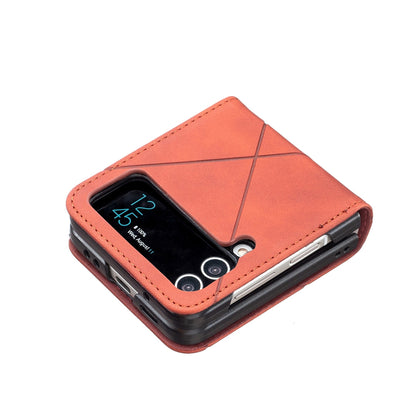 Samsung Galaxy Z Flip4 Rhombus Texture Leather Phone Case with Magnetic Buckle and Card Holder