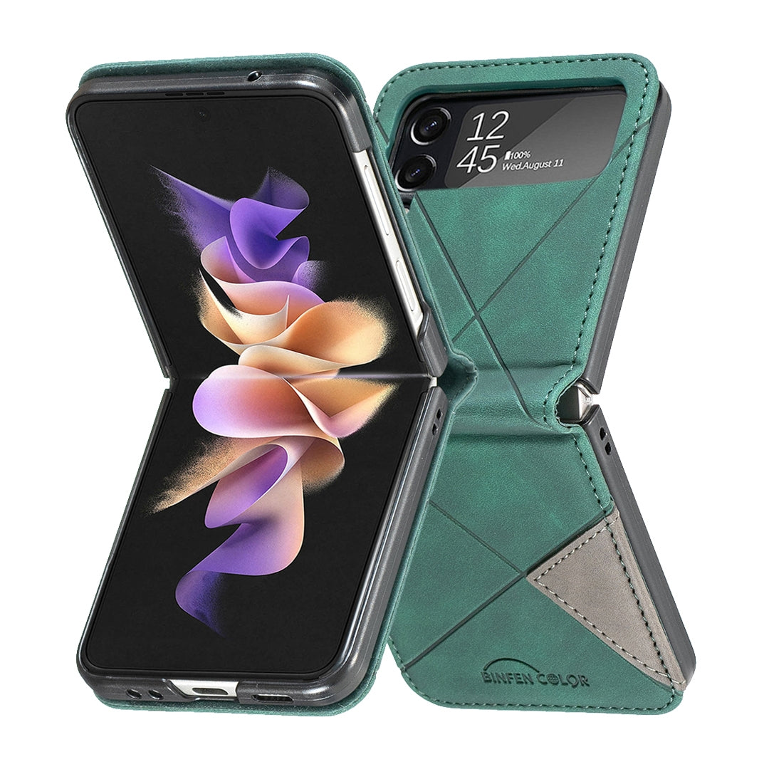 Samsung Galaxy Z Flip4 Rhombus Texture Leather Phone Case with Magnetic Buckle and Card Holder