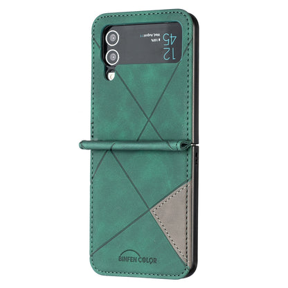 Samsung Galaxy Z Flip4 Rhombus Texture Leather Phone Case with Magnetic Buckle and Card Holder