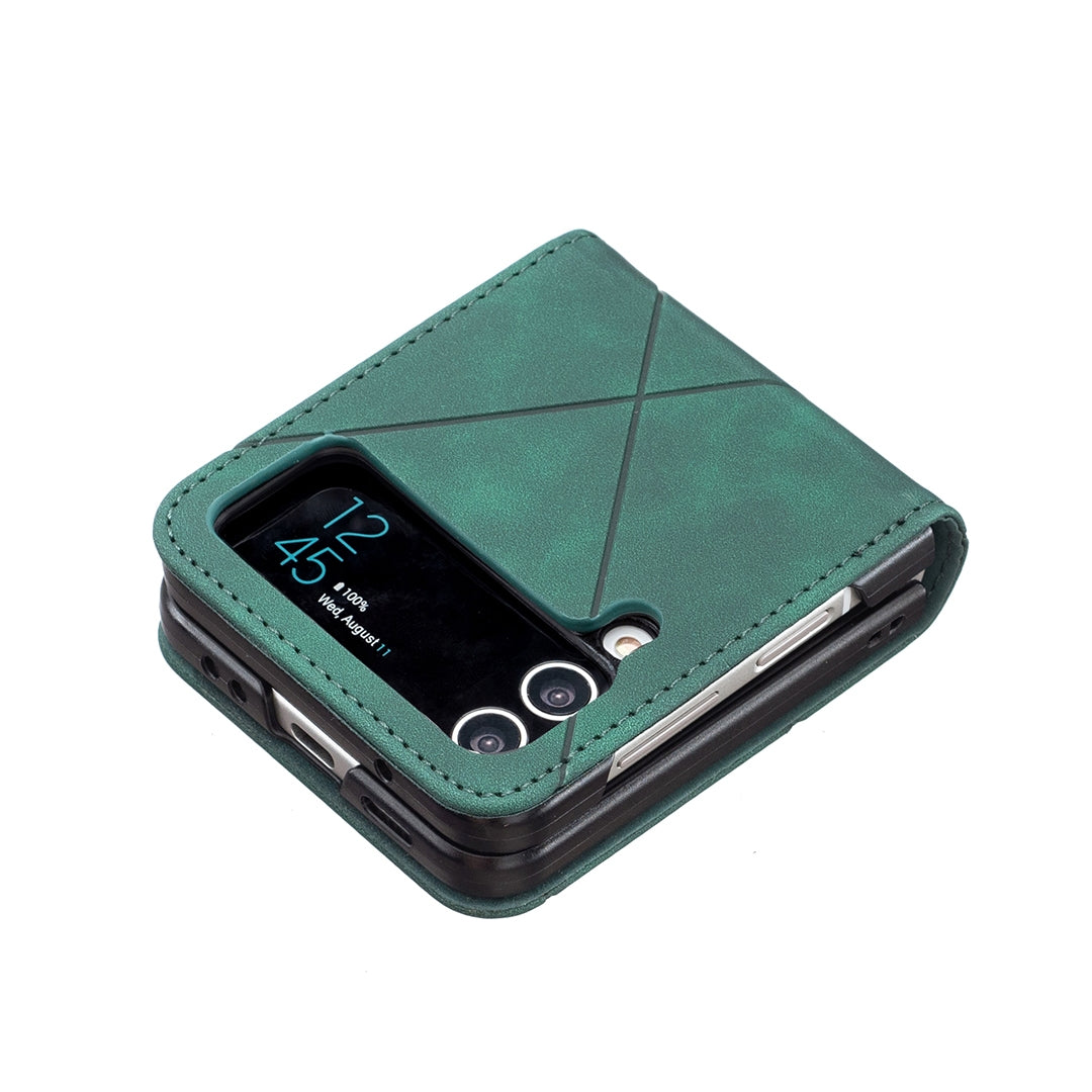 Samsung Galaxy Z Flip4 Rhombus Texture Leather Phone Case with Magnetic Buckle and Card Holder