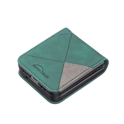 Samsung Galaxy Z Flip4 Rhombus Texture Leather Phone Case with Magnetic Buckle and Card Holder