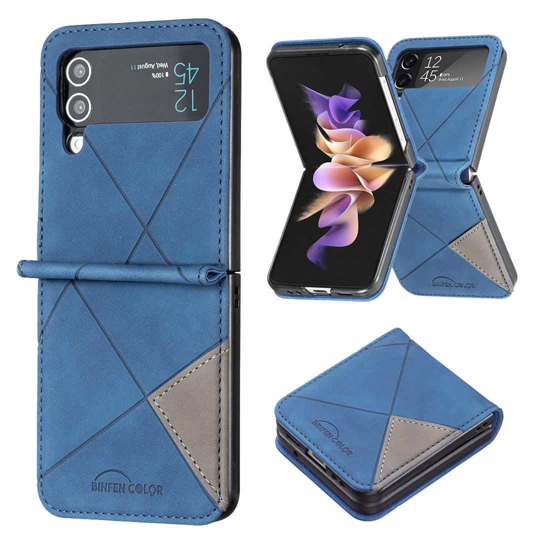 Samsung Galaxy Z Flip4 Rhombus Texture Leather Phone Case with Magnetic Buckle and Card Holder