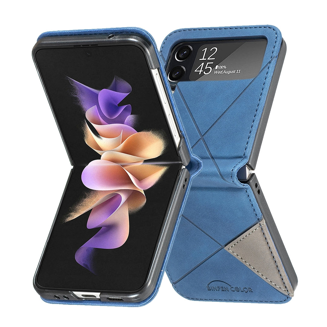 Samsung Galaxy Z Flip4 Rhombus Texture Leather Phone Case with Magnetic Buckle and Card Holder