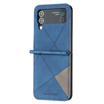 Samsung Galaxy Z Flip4 Rhombus Texture Leather Phone Case with Magnetic Buckle and Card Holder