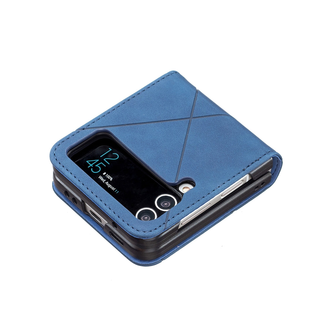 Samsung Galaxy Z Flip4 Rhombus Texture Leather Phone Case with Magnetic Buckle and Card Holder