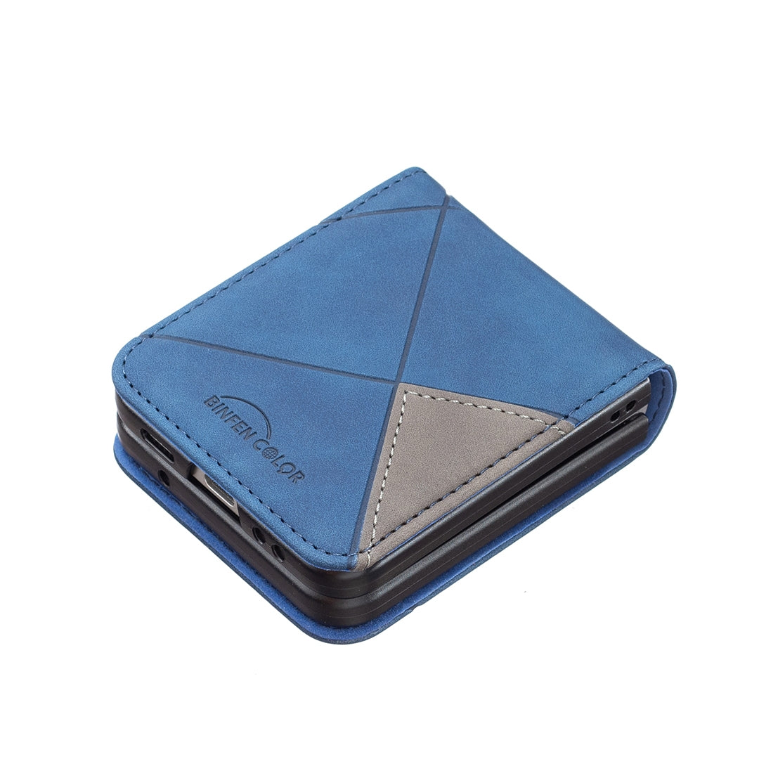 Samsung Galaxy Z Flip4 Rhombus Texture Leather Phone Case with Magnetic Buckle and Card Holder