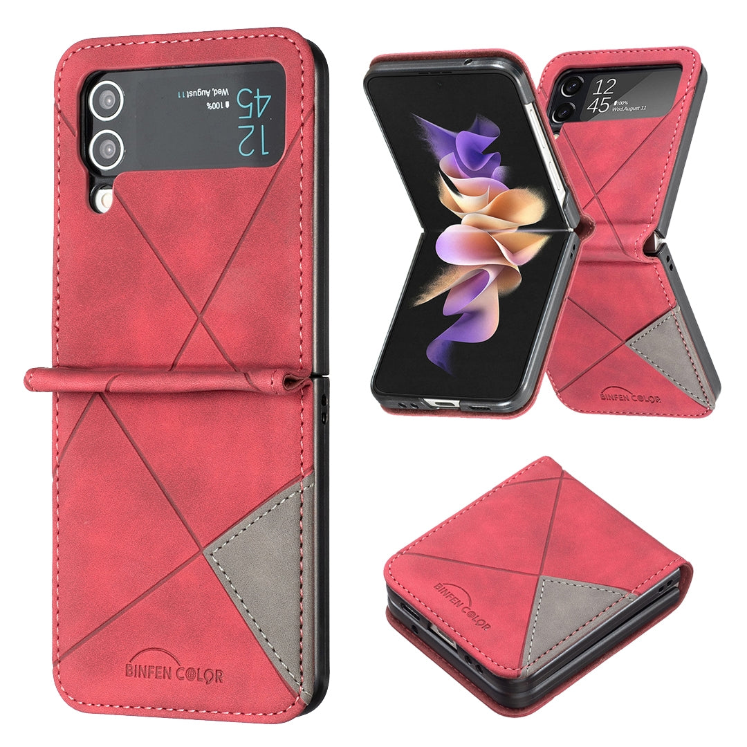 Samsung Galaxy Z Flip4 Rhombus Texture Leather Phone Case with Magnetic Buckle and Card Holder