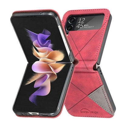 Samsung Galaxy Z Flip4 Rhombus Texture Leather Phone Case with Magnetic Buckle and Card Holder