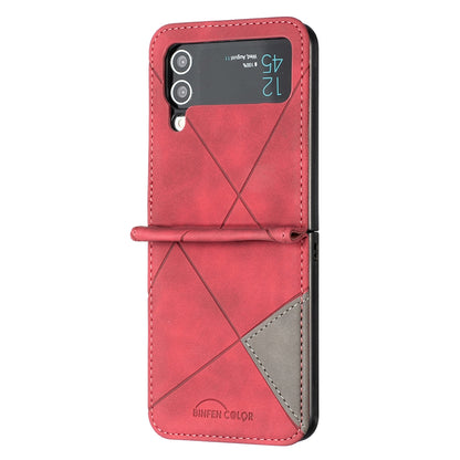 Samsung Galaxy Z Flip4 Rhombus Texture Leather Phone Case with Magnetic Buckle and Card Holder