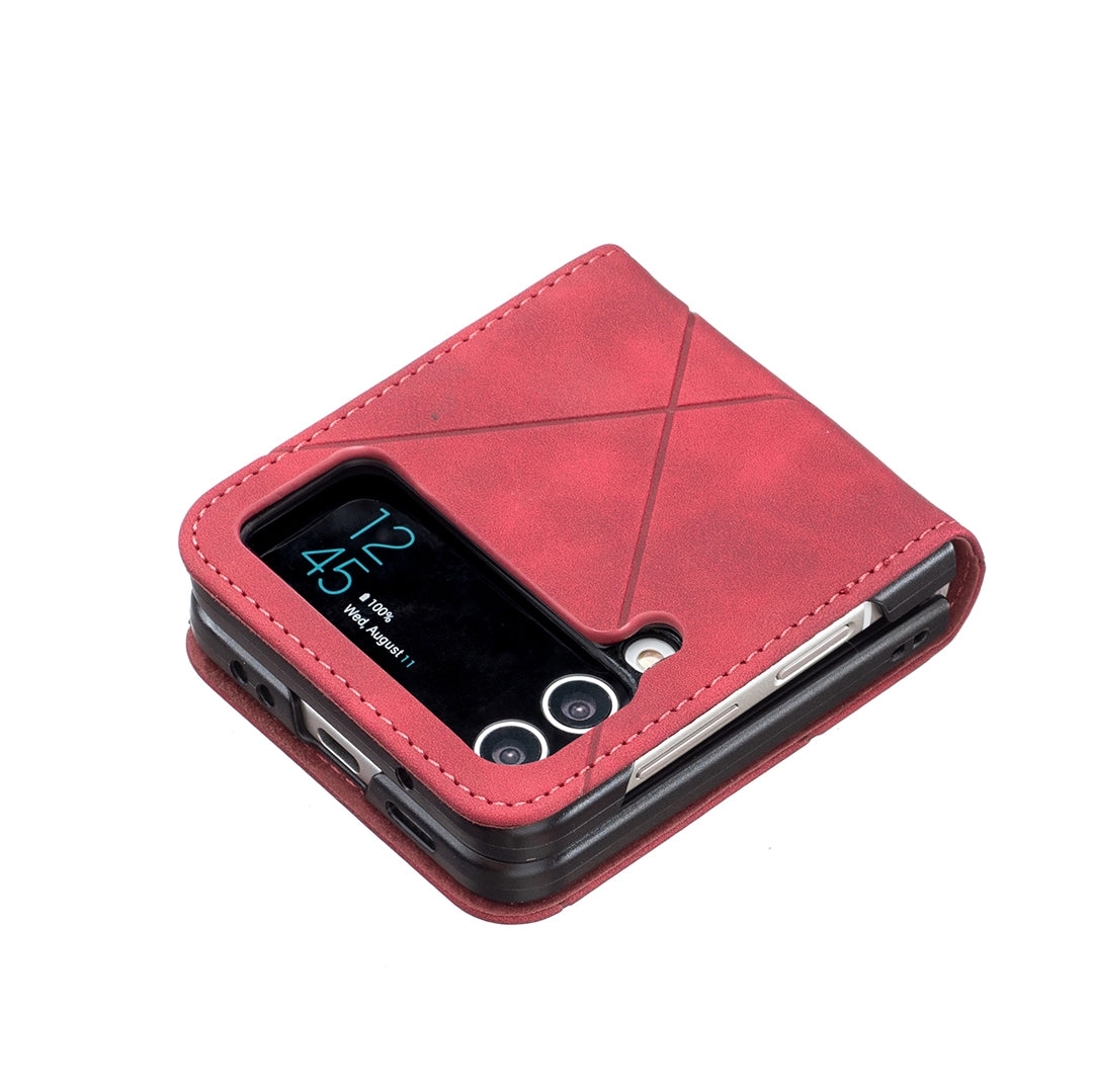 Samsung Galaxy Z Flip4 Rhombus Texture Leather Phone Case with Magnetic Buckle and Card Holder