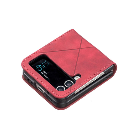 Samsung Galaxy Z Flip4 Rhombus Texture Leather Phone Case with Magnetic Buckle and Card Holder