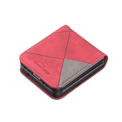 Samsung Galaxy Z Flip4 Rhombus Texture Leather Phone Case with Magnetic Buckle and Card Holder