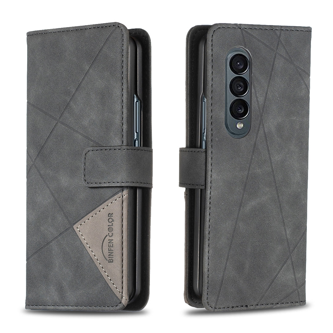 Samsung Galaxy Z Fold4 Rhombus Texture Leather Phone Case with Magnetic Buckle and Card Holder