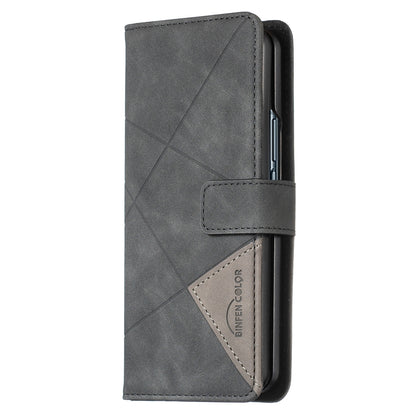 Samsung Galaxy Z Fold4 Rhombus Texture Leather Phone Case with Magnetic Buckle and Card Holder