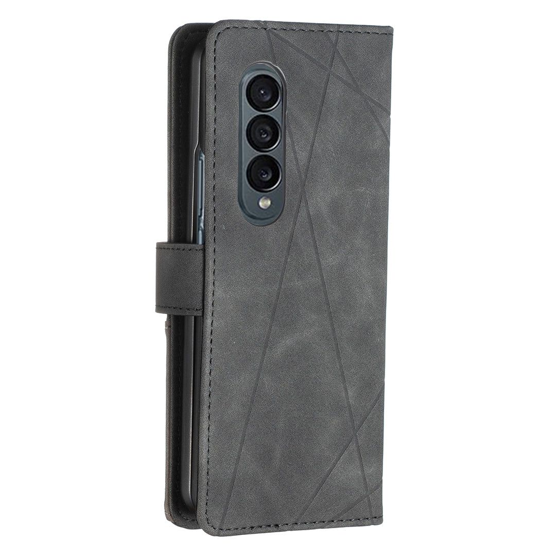 Samsung Galaxy Z Fold4 Rhombus Texture Leather Phone Case with Magnetic Buckle and Card Holder