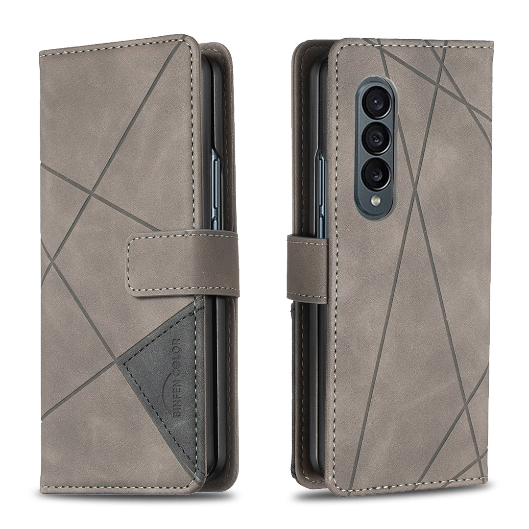 Samsung Galaxy Z Fold4 Rhombus Texture Leather Phone Case with Magnetic Buckle and Card Holder