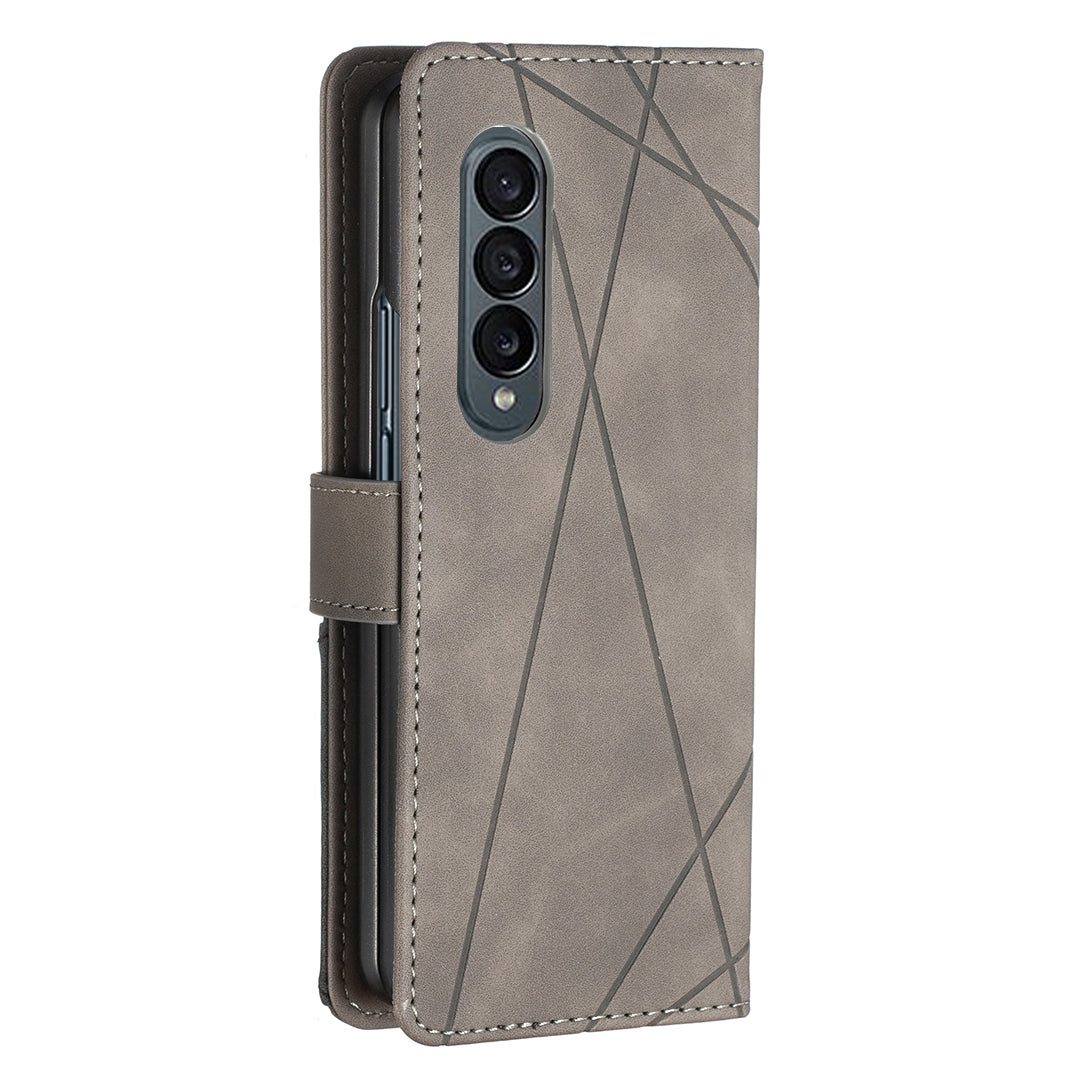 Samsung Galaxy Z Fold4 Rhombus Texture Leather Phone Case with Magnetic Buckle and Card Holder