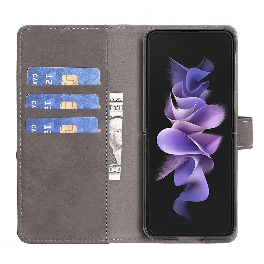 Samsung Galaxy Z Fold4 Rhombus Texture Leather Phone Case with Magnetic Buckle and Card Holder