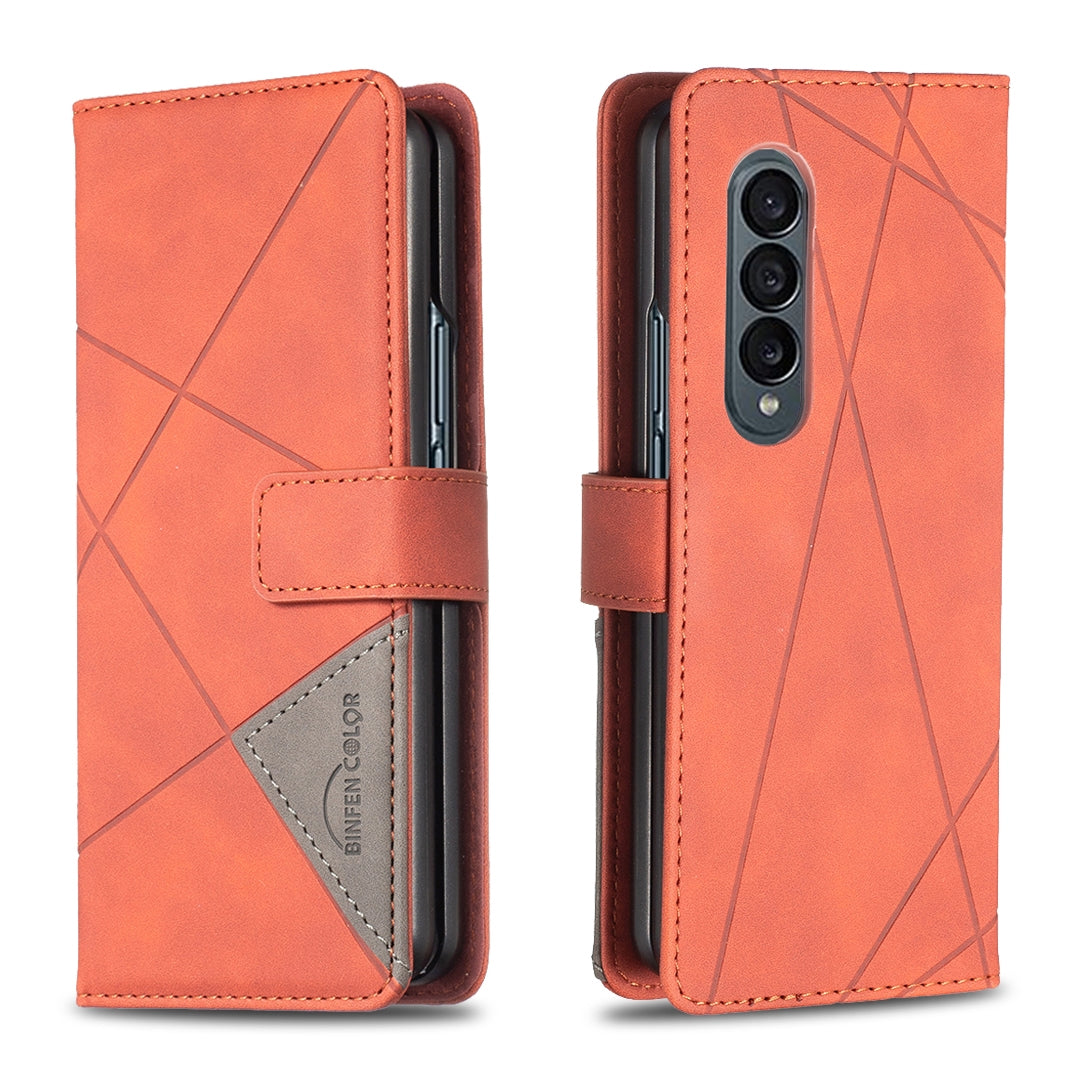 Samsung Galaxy Z Fold4 Rhombus Texture Leather Phone Case with Magnetic Buckle and Card Holder